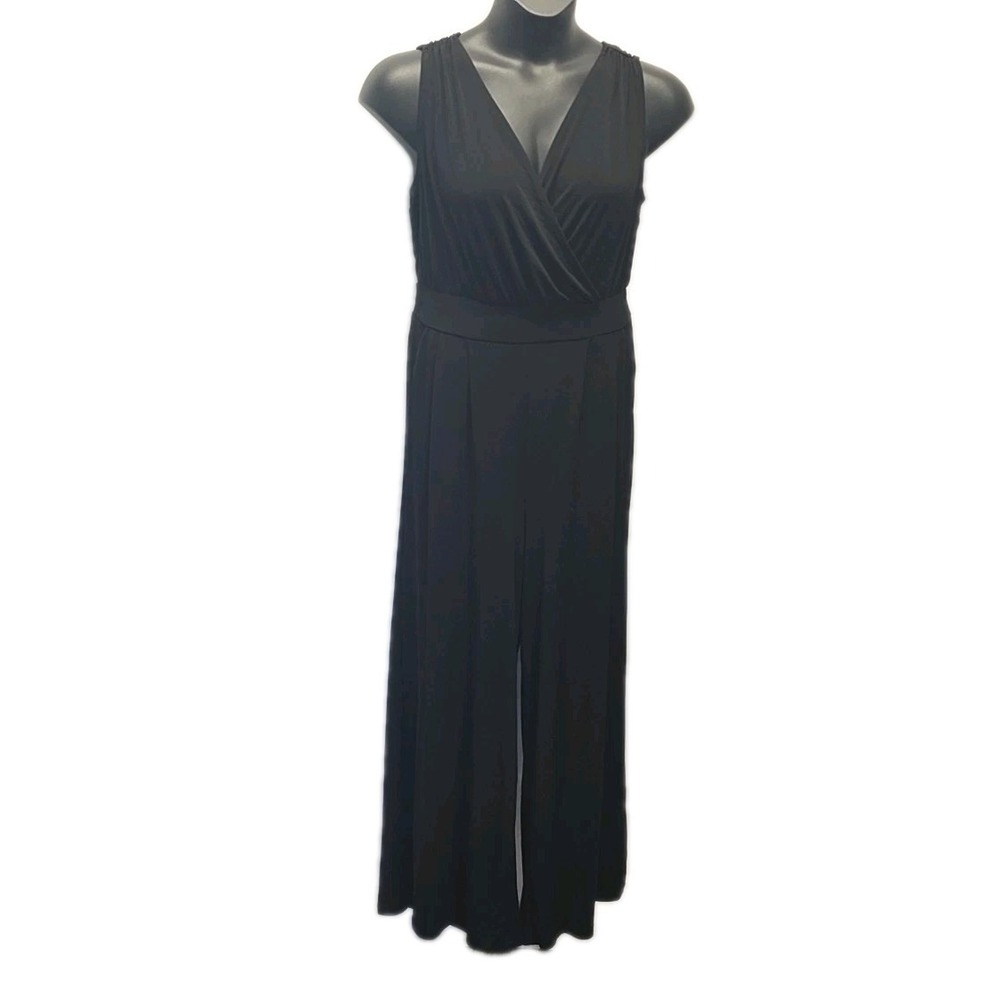 Torrid Jumpsuit Women 0 Black Wide Leg Surplice V-Neck Sleeveless Knit Tie Back